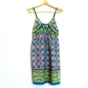 Boho Embroidered Cotton Dress Beach Blue Lime Sun